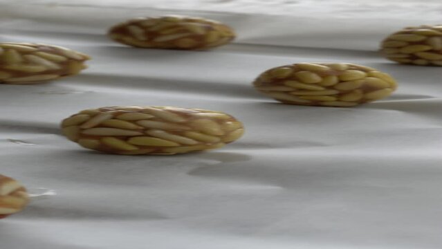 Several pine nut panellets fresh from the oven. Typical snack eaten on the feast of All Saints in Catalonia. 