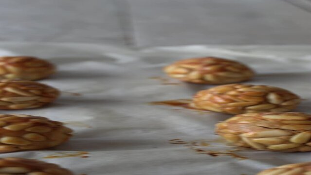 Pine nut panellets fresh from the oven. Typical snack eaten on the feast of All Saints in Catalonia. 