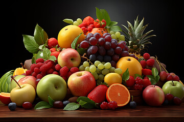 Various fresh fruits. Dark background.