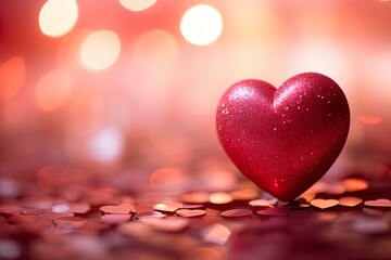 Fototapeta premium out of focus blurred red valentine day background with hearts and bokeh with room for text copy.