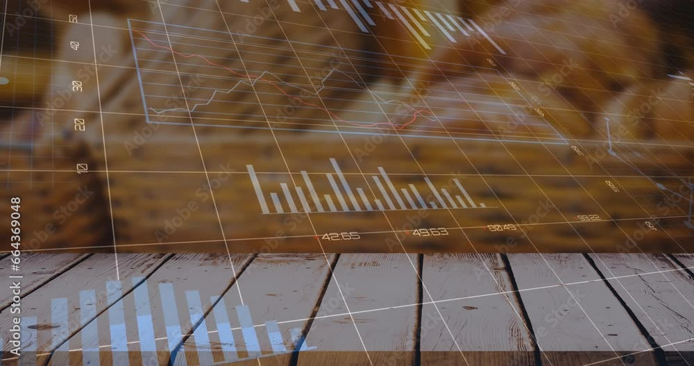 Poster Animation of multiple graphs moving over baked party items in wicker baskets for sale at store