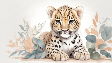 Kids room wallpaper with animals and pastel colors. Nursery wall mural, very minimalistic drawing, white wall,	
