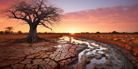 impressive and spectacular dried out sunset landscape