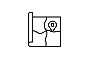 Property Map Icon. location plan with pin. Icon related to Real estate. suitable for web site, app, user interfaces, printable etc. Line icon style. Simple vector design editable