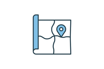 Property Map Icon. location plan with pin. Icon related to Real estate. suitable for web site, app, user interfaces, printable etc. Flat line icon style. Simple vector design editable
