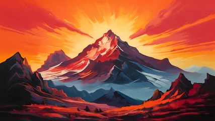 Fotobehang sunset over the mountains painting generative ai © adnananwargfx