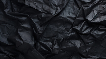 Black crumpled paper texture. Blank dark background with creases. Generative AI