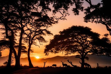 silhouette of a tree at sunset