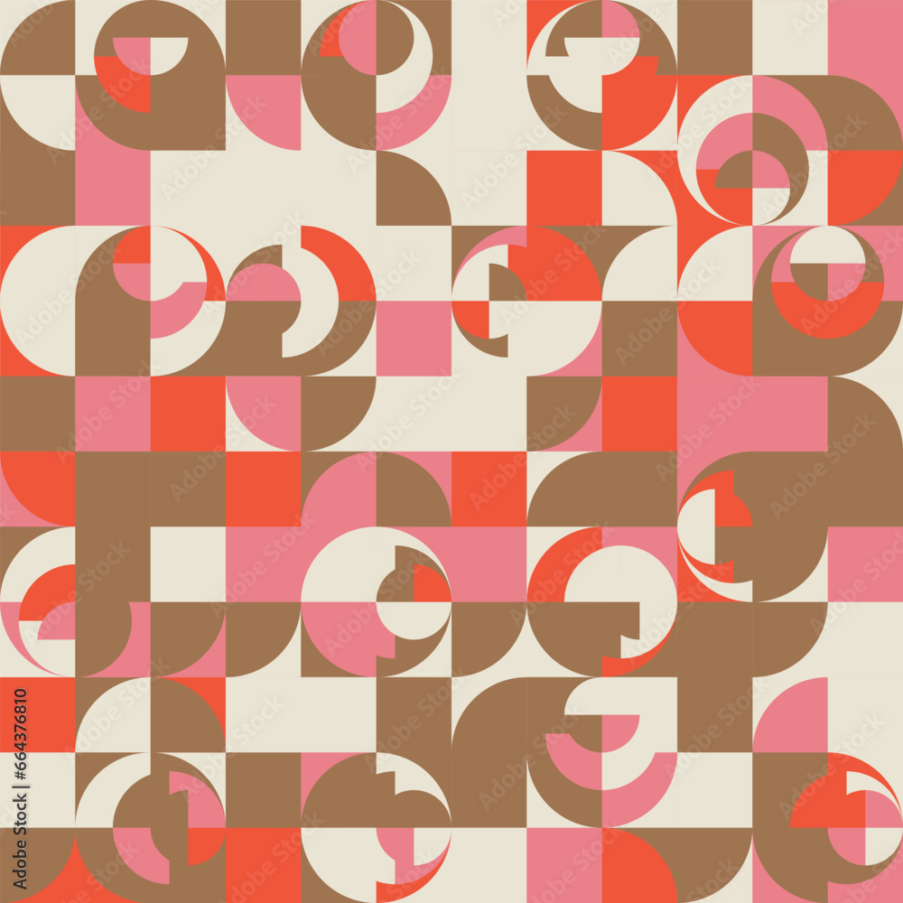 Aufkleber Modern vector abstract  geometric background with circles, rectangles and squares  in retro scandinavian style. Pastel colored simple shapes graphic pattern. Abstract mosaic artwork.