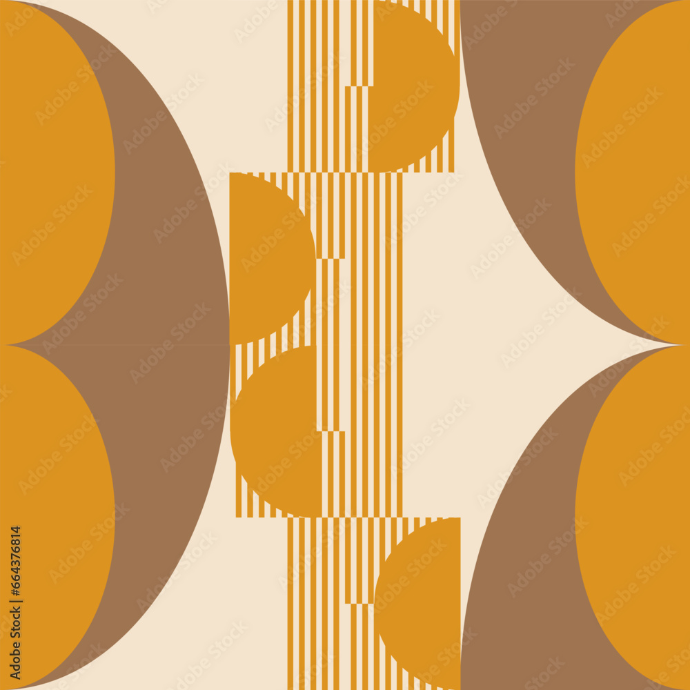 Poster Modern vector abstract  geometric background with circles, rectangles, squares and stripes  in retro Bauhaus style. Pastel colored