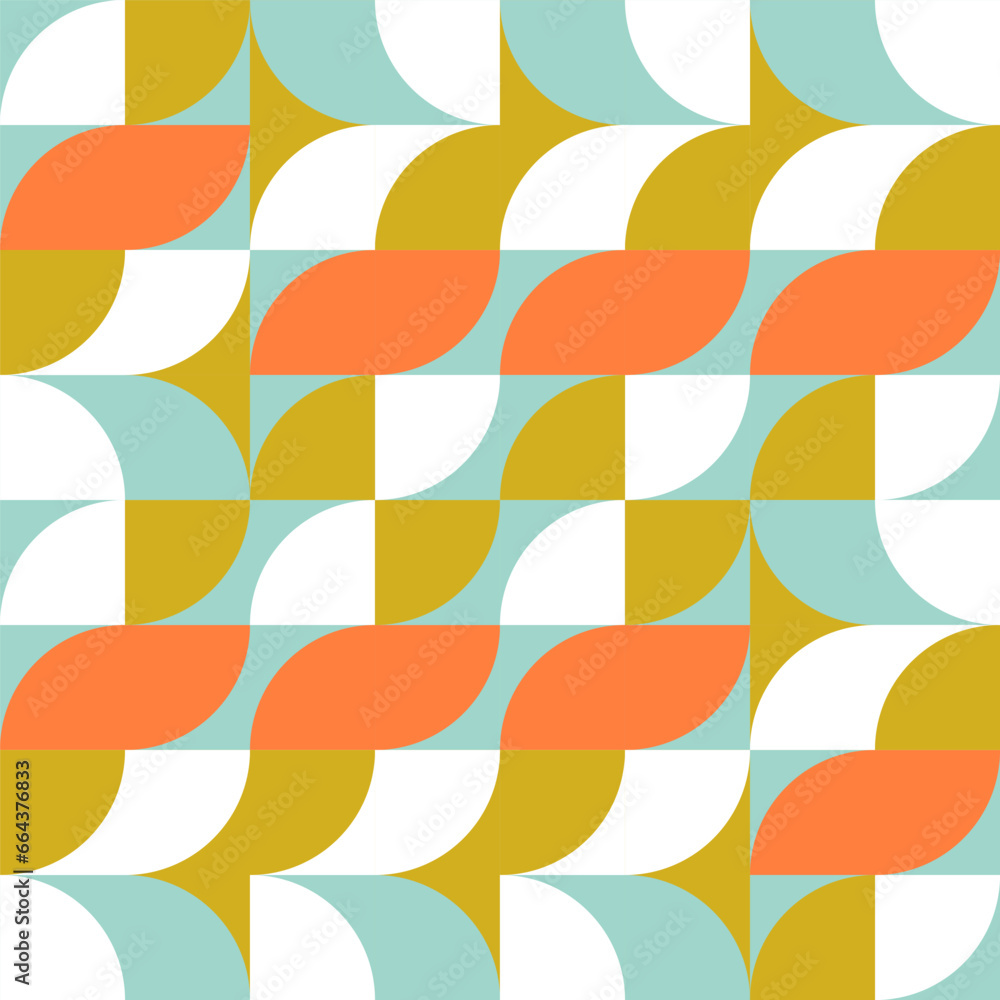 Aufkleber Retro geometric aesthetics. Bauhaus and avant-garde inspired vector background with abstract simple shapes like circle, square, semi circle. Colorful pattern in nostalgic pastel colors.