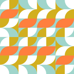 Retro geometric aesthetics. Bauhaus and avant-garde inspired vector background with abstract simple shapes like circle, square, semi circle. Colorful pattern in nostalgic pastel colors.