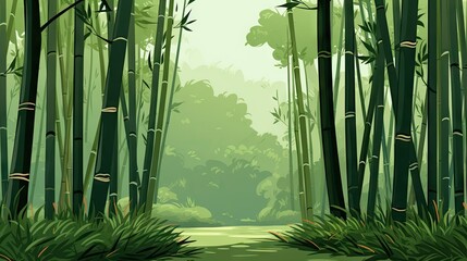  a painting of a bamboo forest with a path through the trees.  generative ai