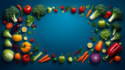 Colorful fresh vegetables On a blue background, Space for text