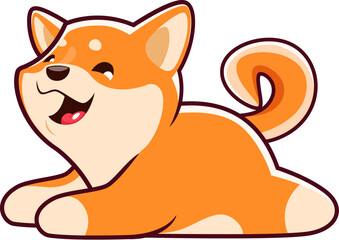 Obraz premium Cartoon happy Shiba Inu dog character or cute kawaii pet, vector personage animal. Cute puppy dog Shiba Inu icon, emoji emoticon or kid mascot, funny baby dog or cheerful puppy pet liying and woofing