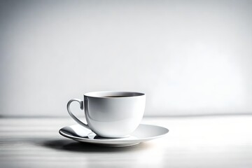 coffee beans with black tea in white cup placed in table with white abstract background with butter style on kawa 