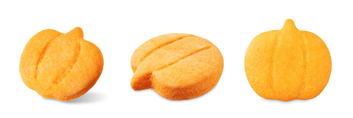 Orange cookies in the form of pumpkin for Halloween on a white isolated background