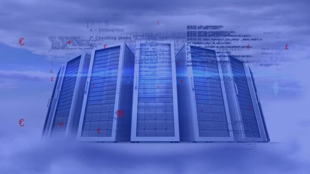 Animation of data processing against computer servers in the sky