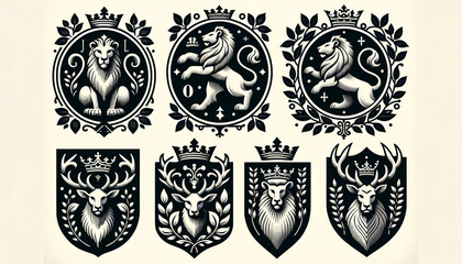 Obraz premium Medieval-Inspired Coat of Arms Icon Collection