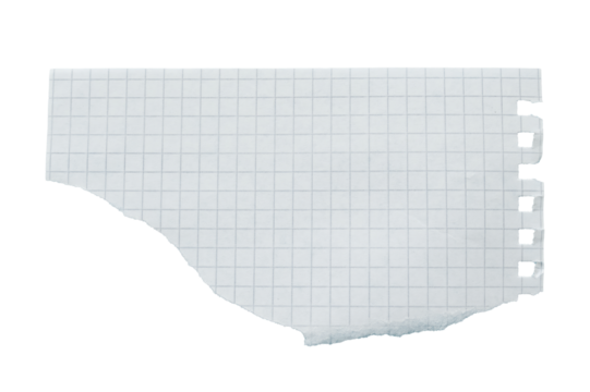 close up of a white ripped piece of ragged checkered paper background with copyspace. torn paper transparent png