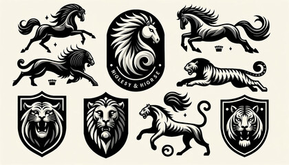 Fototapeta premium Medieval-Inspired Coat of Arms Icon Collection