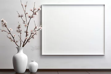 Fotobehang Maquette de cadre blanc dans un environnement d'intérieur © ✿🌸 Mykmicky 🌸✿