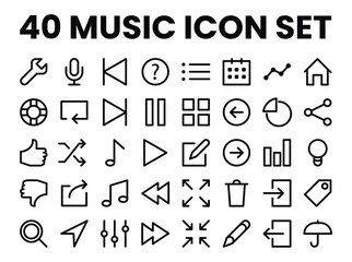 40 music sign outline icon set