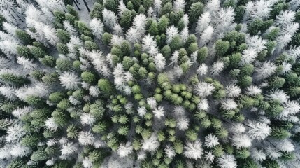 Generative AI, Misty winter fir forest beautiful landscape in hipster vintage retro style, evergreen trees with show
