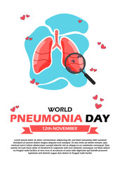 World Pneumonia Day, 12th November. Design Concept with Human Lungs and Respiratory System. Usable for Poster, Banner, Flyer, Greeting Card, Campaign, or Background