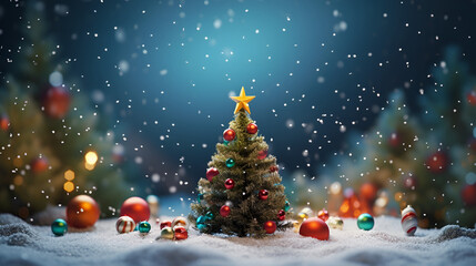 Fototapeta na wymiar cute artistic miniature christmas tree, merry christmas wallpaper