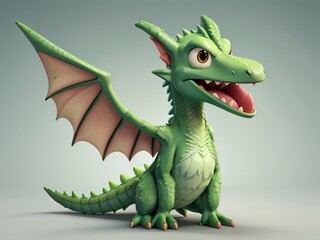 Fototapeta premium Cute and funny green furry prehistoric monster on a green background. Generative Ai.