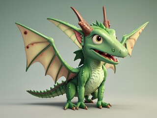 Obraz premium Cute and funny green furry prehistoric monster on a green background. Generative Ai.