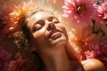 Obraz na płótnie Canvas Beautiful woman face with flower