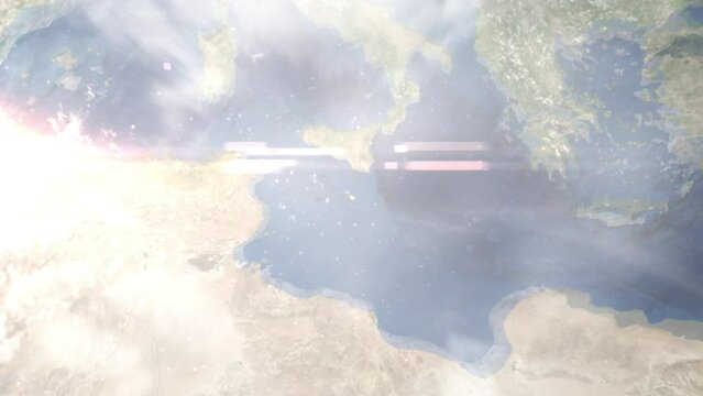 Zoom in from space and focus on Zebbug, Malta. 3D Animation. Background for travel intro. Elements of this image furnished by NASA