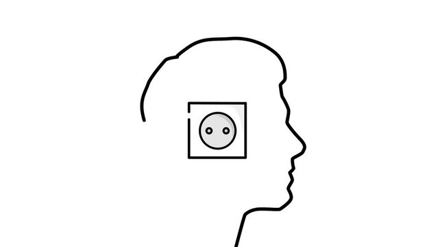 man with a socket in his head. exercise for the brain. New ideas and concepts. 4K video illustration.
