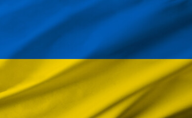 Ukrainian flag background with waving fabric texture