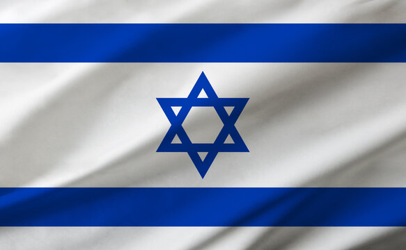 Israeli flag background with waving fabric texture