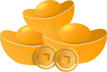 Chinese traditional style golden ingot and coin
