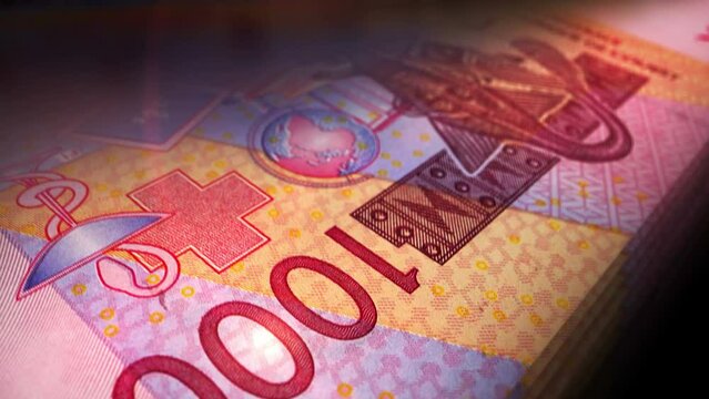 West African CFA money Franc Niger Mali Senegal Africa counting. 1000 XOF banknotes. Fast cash note count macro loop. Business, finance and economy. Loopable and seamless concept.