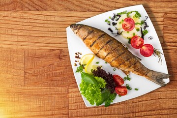 Fresh tasty fish dish with herbs