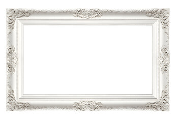 3D white ornate antique picture frame isolated over a transparent background