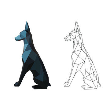 Doberman retriever dog polygonal lines illustration. Abstract vector dog on the white background