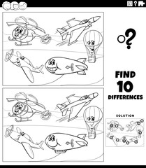 differences activity with flying vehicles characters coloring page