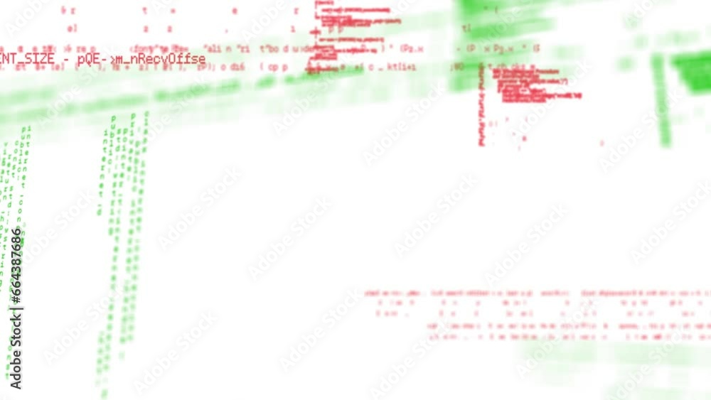 Poster animation of multicolored computer language and grid pattern over white background