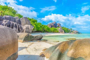 Photo sur Aluminium Anse Source D'Agent, île de La Digue, Seychelles Huge boulders in Anse Source d'Argent beach.
