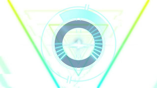 Animation of loading circles and looping triangular tunnel against white background