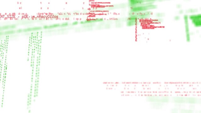 Animation of multicolored computer language and grid pattern over white background