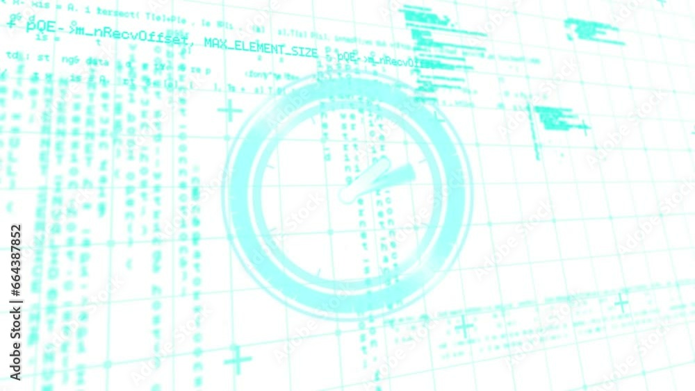Poster animation of digital clock and computer language over white background