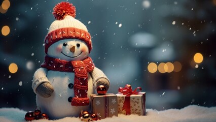 Obraz premium snowman with christmas gifts