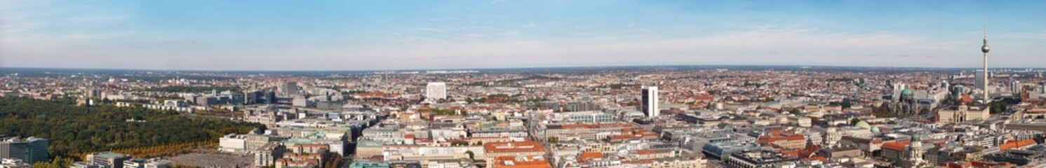 Berlin, the capital and largest city of Germany. Aerial cityscape panorama.